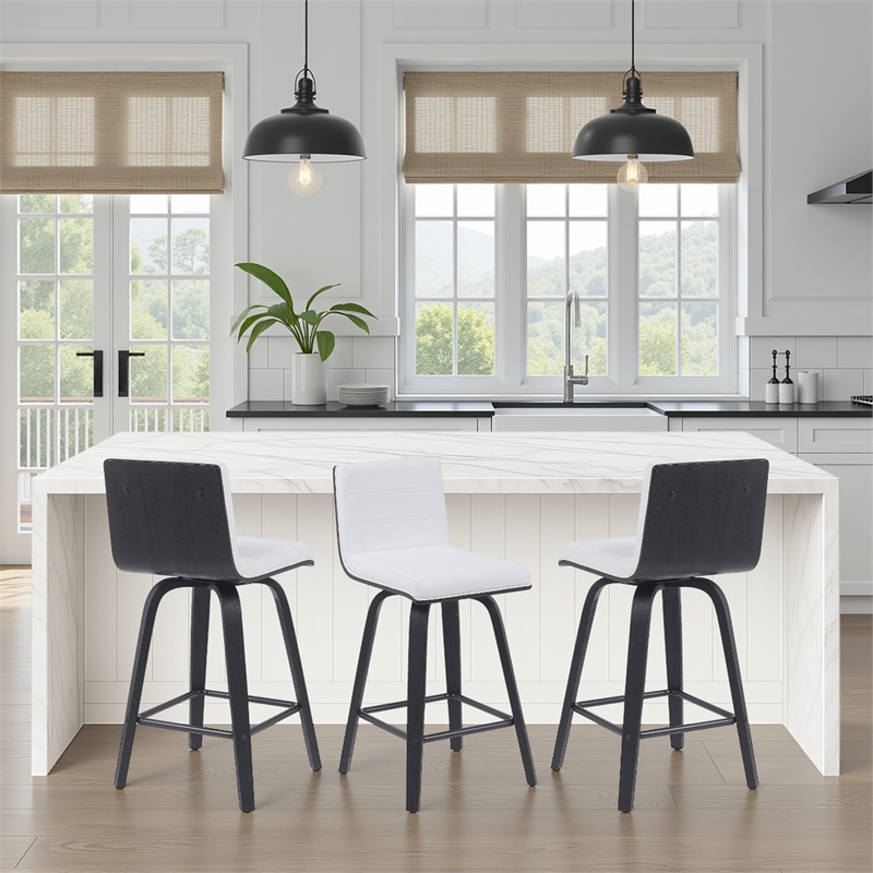 Vienna Counter Height Swivel Bar Stool w/ Snow White Faux Leather/Black-Set of 2