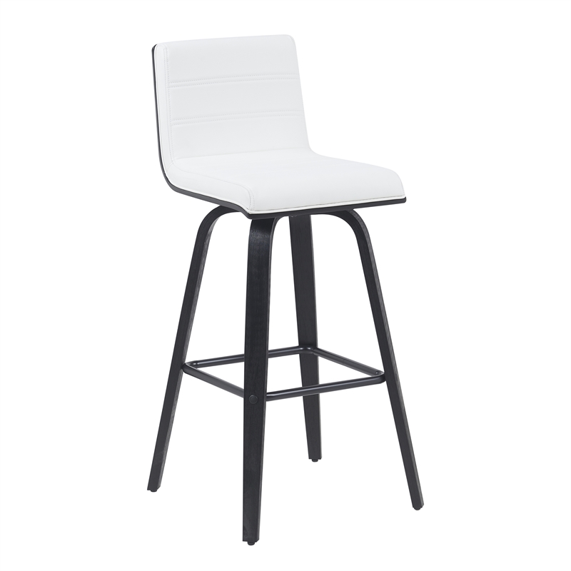 Vienna Swivel Bar Height Stool with Snow White Faux Leather Seat/Black- Set of 2