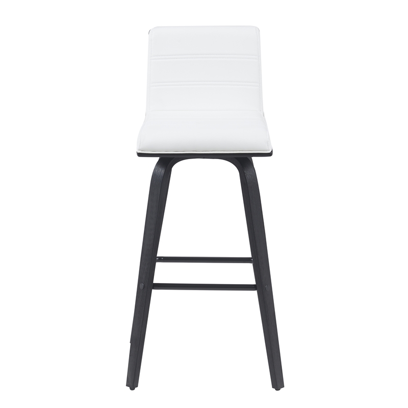 Vienna Swivel Bar Height Stool with Snow White Faux Leather Seat/Black- Set of 2