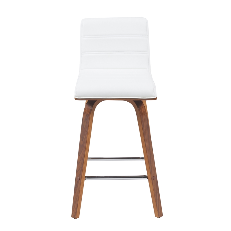 Vienna Counter Height Swivel Bar Stool with Snow Faux Leather & Walnut- Set of 4