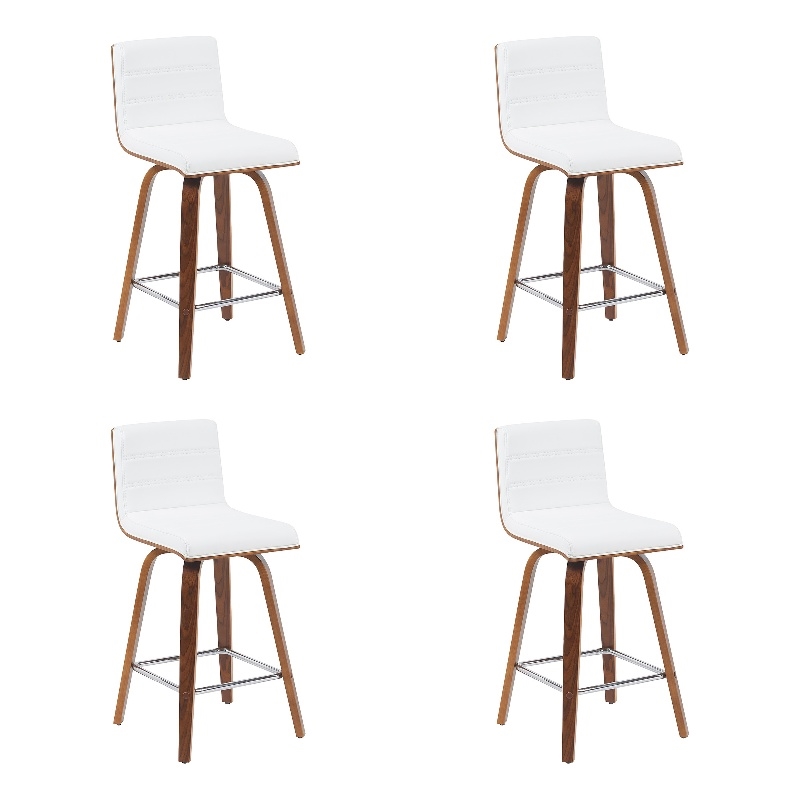 Vienna Counter Height Swivel Bar Stool with Snow Faux Leather & Walnut- Set of 4