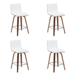 Vienna Counter Height Swivel Bar Stool with Snow Faux Leather & Walnut- Set of 4