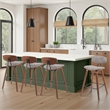 Fox Swivel Counter Height Bar Stool w/ Brown Seat & Walnut Wood Frame- Set of 4