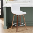 Vienna Counter Height Swivel Bar Stool with Snow White Faux Leather/Walnut Wood