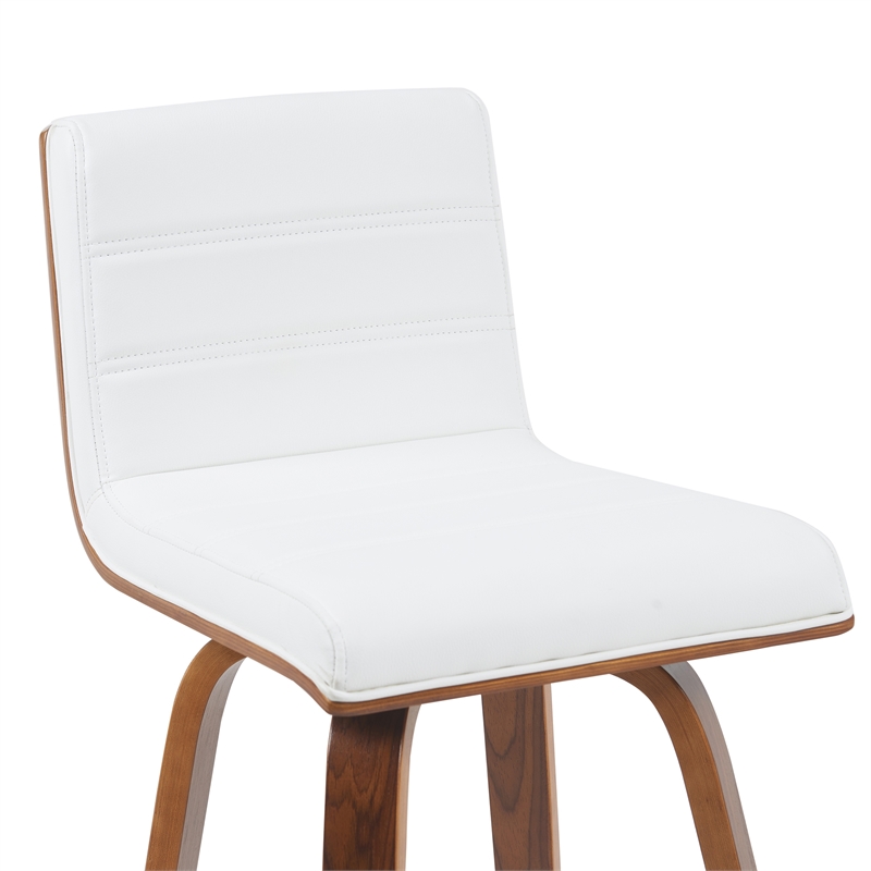 Vienna Counter Height Swivel Bar Stool with Snow White Faux Leather/Walnut Wood
