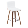 Vienna Counter Height Swivel Bar Stool with Snow White Faux Leather/Walnut Wood