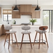 Fox Swivel Counter Height Bar Stool with Brown Seat & Walnut Wood Frame-Set of 3