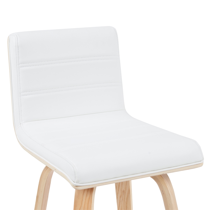 Vienna Counter Height Swivel Bar Stool in White Faux Leather/Oak Wood- Set of 3
