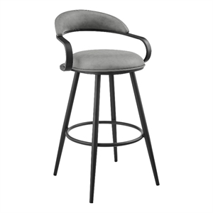Gardenia 26&quot Swivel Counter Stool in Black Iron with Vintage Gray Faux Leather