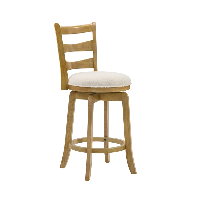 Melindra Swivel Wood Counter Height Bar Stool in Amber/White Boucle - Set of 2