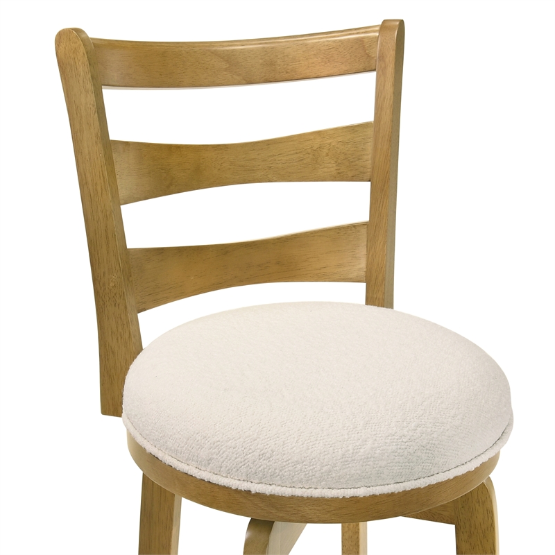 Melindra Swivel Wood Counter Height Bar Stool in Amber/White Boucle - Set of 4
