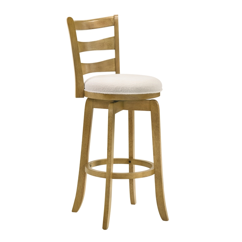 Melindra Swivel Wood Bar Height Bar Stool in Amber/White Boucle Seat - Set of 4