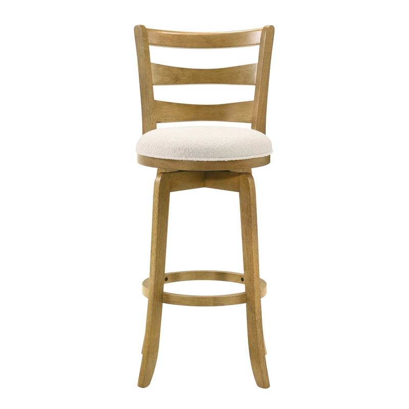 Melindra Swivel Wood Bar Height Bar Stool in Amber/White Boucle Seat - Set of 4