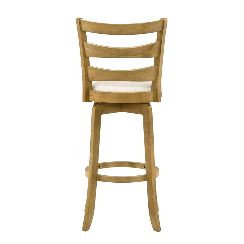 Melindra Swivel Wood Bar Height Bar Stool in Amber/White Boucle Seat - Set of 4