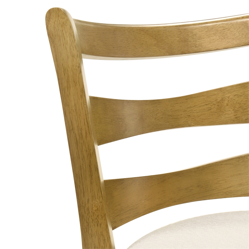 Melindra Swivel Wood Bar Height Bar Stool in Amber/White Boucle Seat - Set of 4