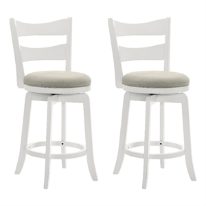 Blair 30&quot Matte White Bar Height Swivel Barstool with Fog Fabric Seat - Set of 2