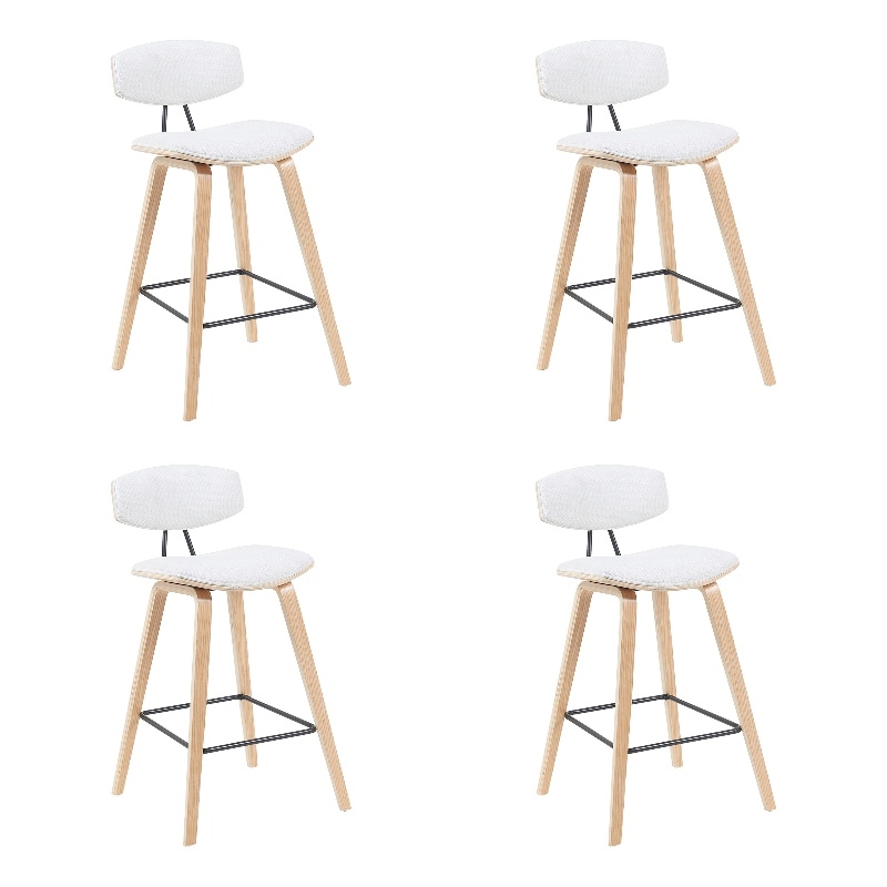 Fox Swivel Bar Height Stool with White Seat and Oak Wood Frame- Set of 4