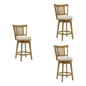 Isla 30&quot Amber Glow Bar Height Swivel Barstool with Ivory Fabric Seat - Set of 3