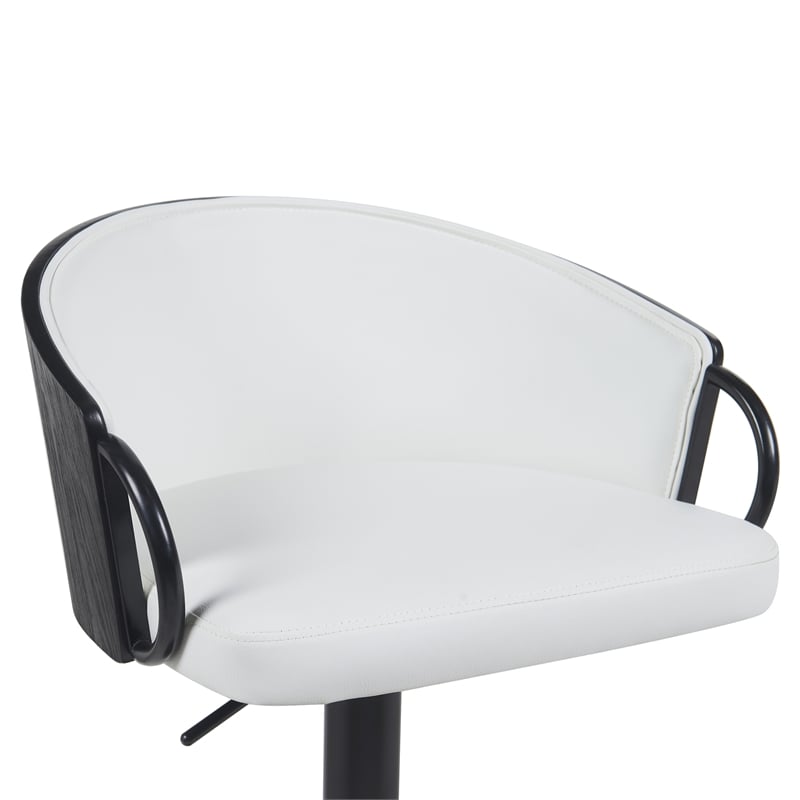 Montego Adjustable Swivel Barstool - Black Powder Coated/Snow White Faux Leather