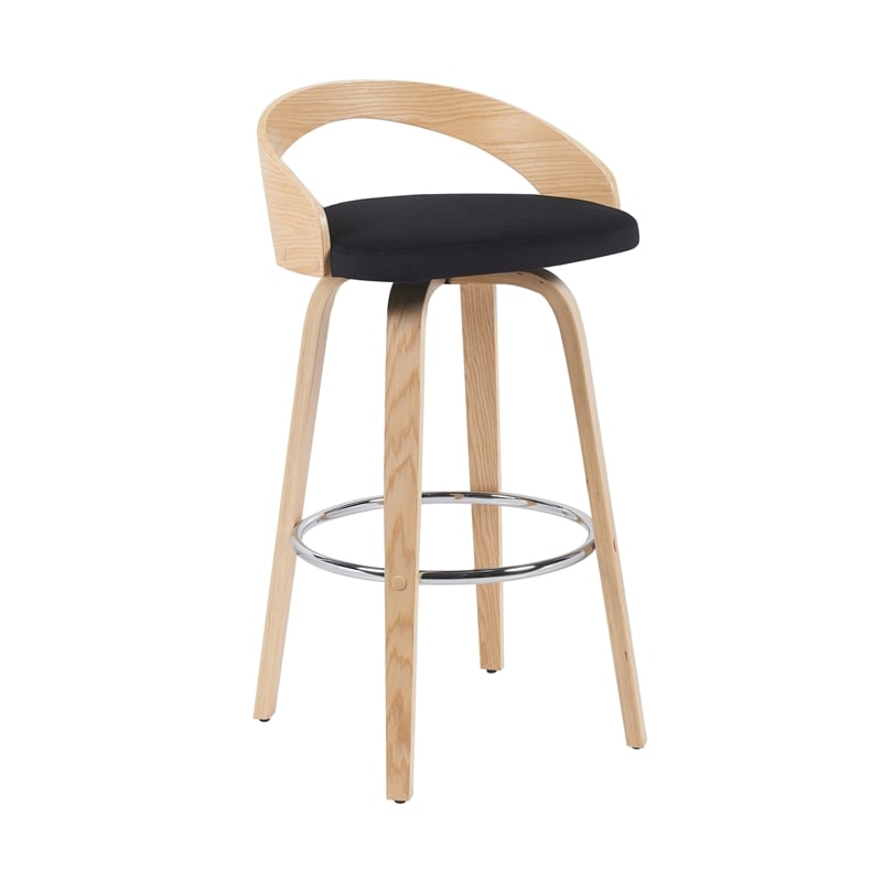 Sonia Swivel Bar Height Stool in Black Upholstered Seat/Oak Wood Finish-Set of 3