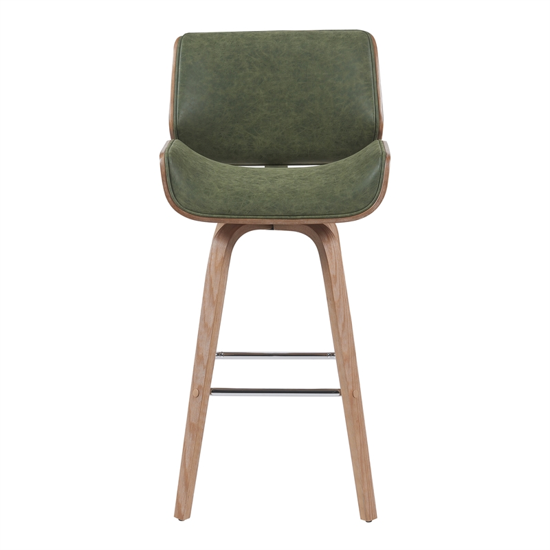 Tyler Swivel Bar Stool with White Wash Wood and Green Upholstery- Set of 2