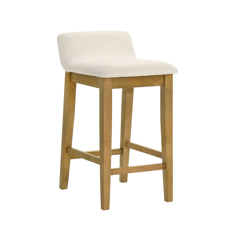 Annikah Wood Counter Height Kitchen Bar Stool in Amber/White Boucle - Set of 4