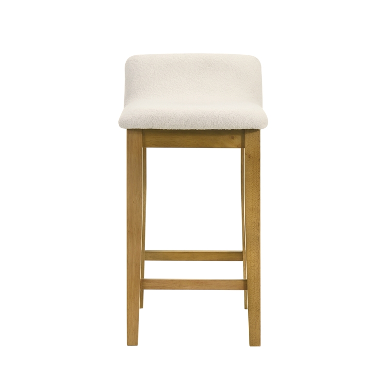 Annikah Wood Counter Height Kitchen Bar Stool in Amber/White Boucle - Set of 4