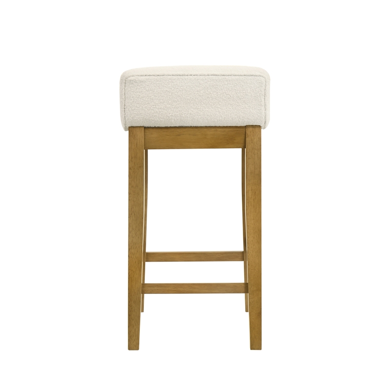 Annikah Wood Counter Height Kitchen Bar Stool in Amber/White Boucle - Set of 4