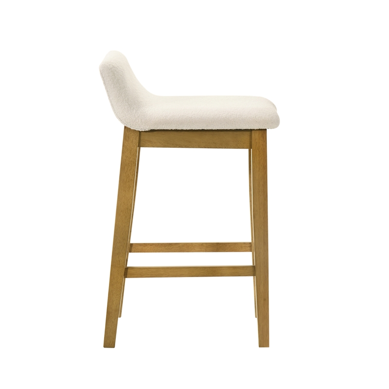 Annikah Wood Counter Height Kitchen Bar Stool in Amber/White Boucle - Set of 4