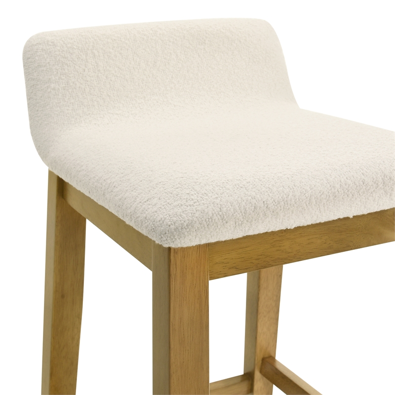 Annikah Wood Counter Height Kitchen Bar Stool in Amber/White Boucle - Set of 4