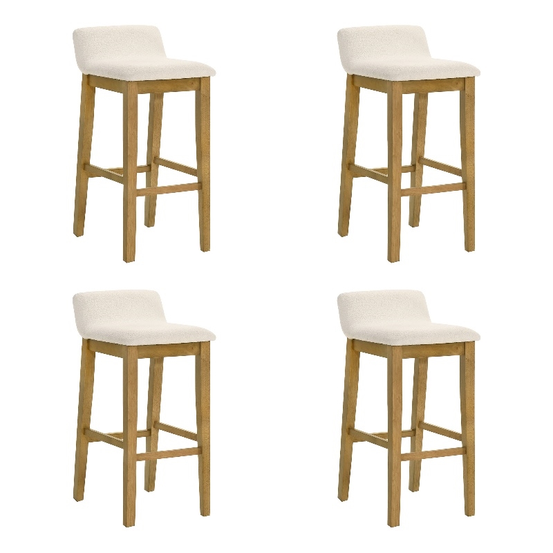 Annikah Wood Bar Height Bar Stool in Amber Glow/White Boucle Seat - Set of 4