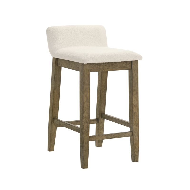 Annikah Wood Counter Height Bar Stool in Putty Brown/White Boucle Seat- Set of 4