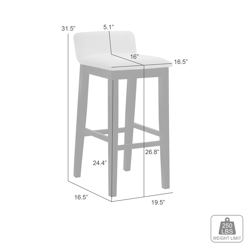 Annikah Wood Counter Height Bar Stool in Putty Brown/White Boucle Seat- Set of 4