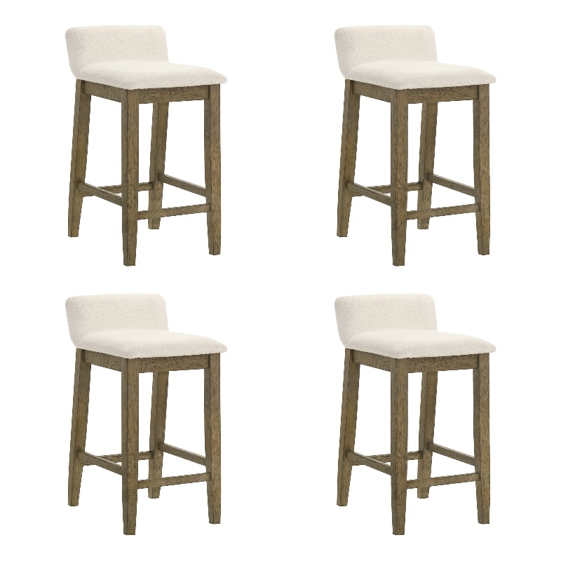 Annikah Wood Counter Height Bar Stool in Putty Brown/White Boucle Seat- Set of 4