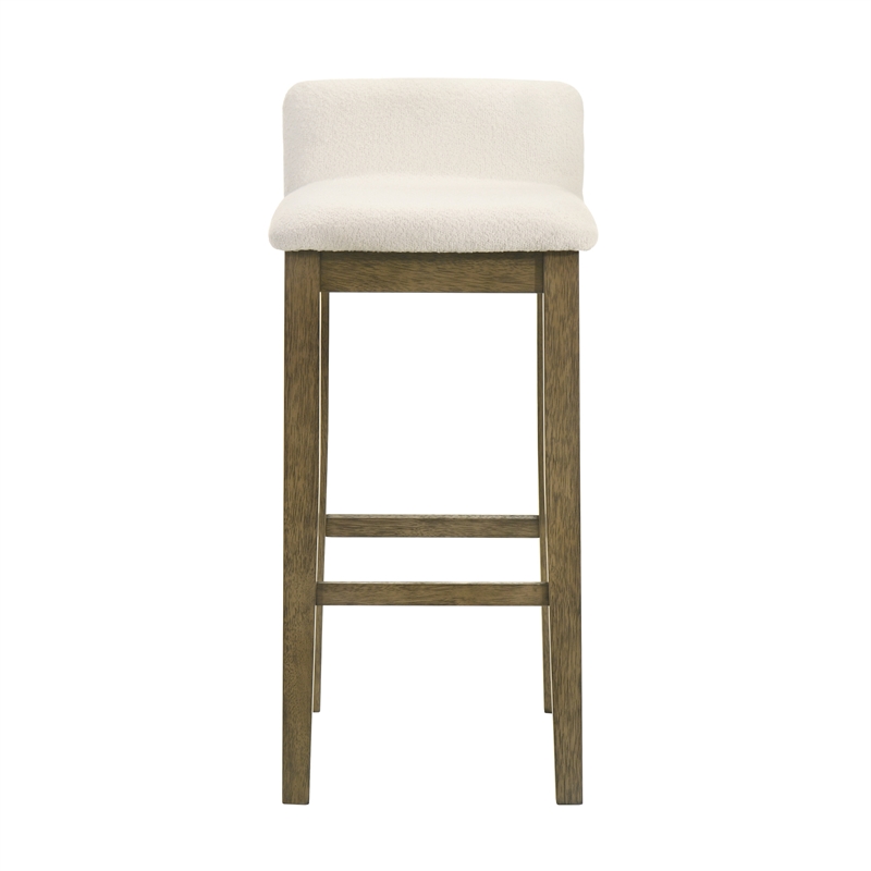 Annikah Wood Bar Height Bar Stool in Putty Brown with White Boucle Fabric Seat