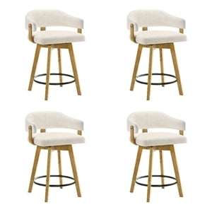 Callah Counter Height Bar Stool in Amber Glow/White Boucle Fabric - Set of 4