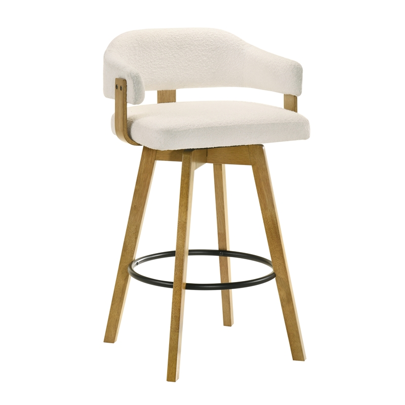 Callah Bar Height Bar Stool in Amber Glow/White Boucle Fabric Seat - Set of 4
