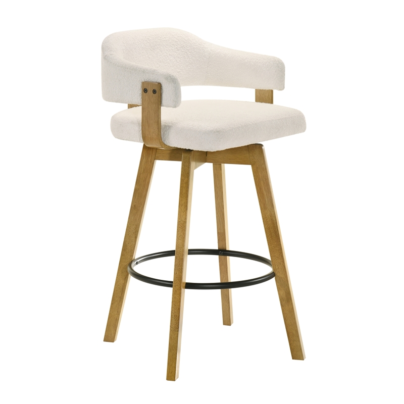 Callah Bar Height Bar Stool in Amber Glow/White Boucle Fabric Seat - Set of 4