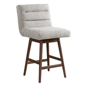 Elias Brown Solid Wood 26&quot Counter Height Swivel Barstool with Fog Fabric Seat