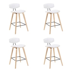 Fox Swivel Counter Height Bar Stool with White Seat and Oak Wood Frame- Set of 4