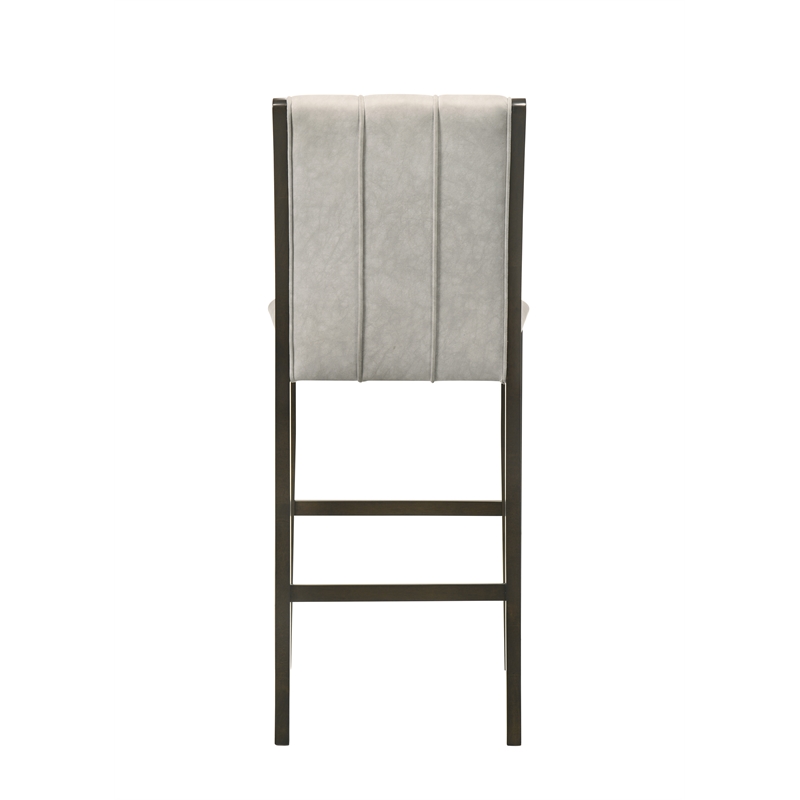 Nolan 30 in. Dark Roast Bar Height Rubberwood Barstool with Grey Fabric Seat