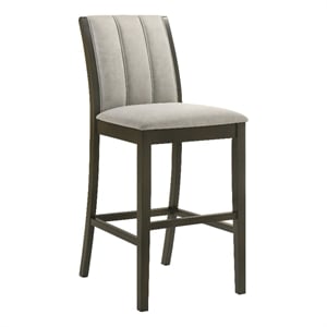 Nolan 30 in. Dark Roast Bar Height Rubberwood Barstool with Grey Fabric Seat