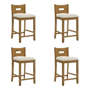 Ren 30&quot Amber Glow Bar Height Barstool with Ivory Fabric Seat - Set of 4