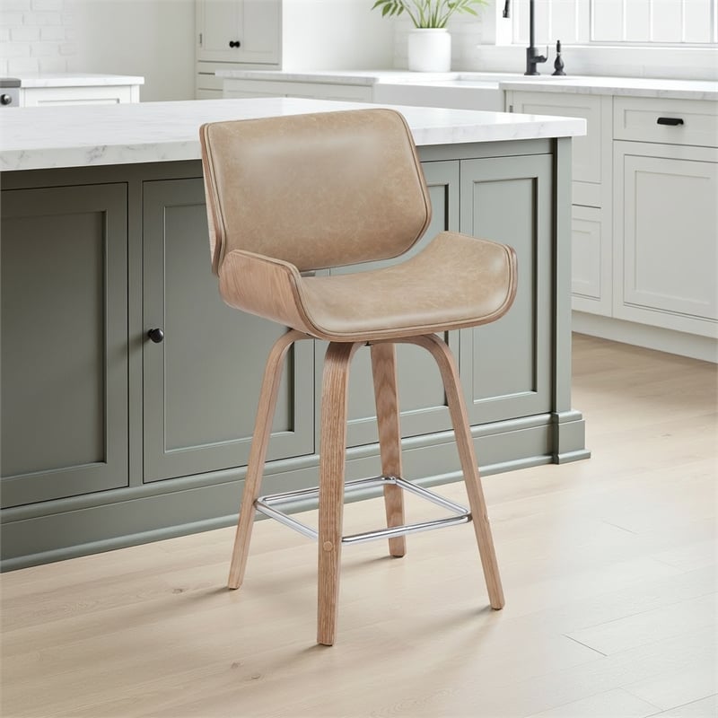 Tyler Counter Height Swivel Bar Stool - White Wash Wood/Vintage Brown Upholstery