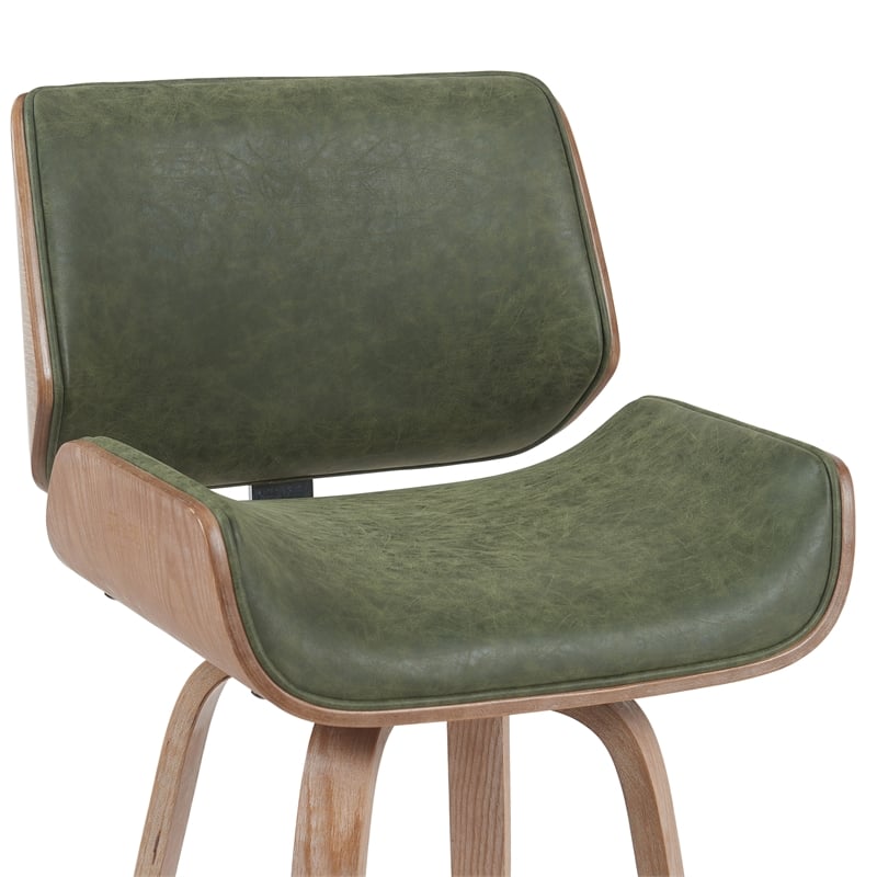 Tyler Swivel Bar Stool with White Wash Wood and Vintage Green Upholstery