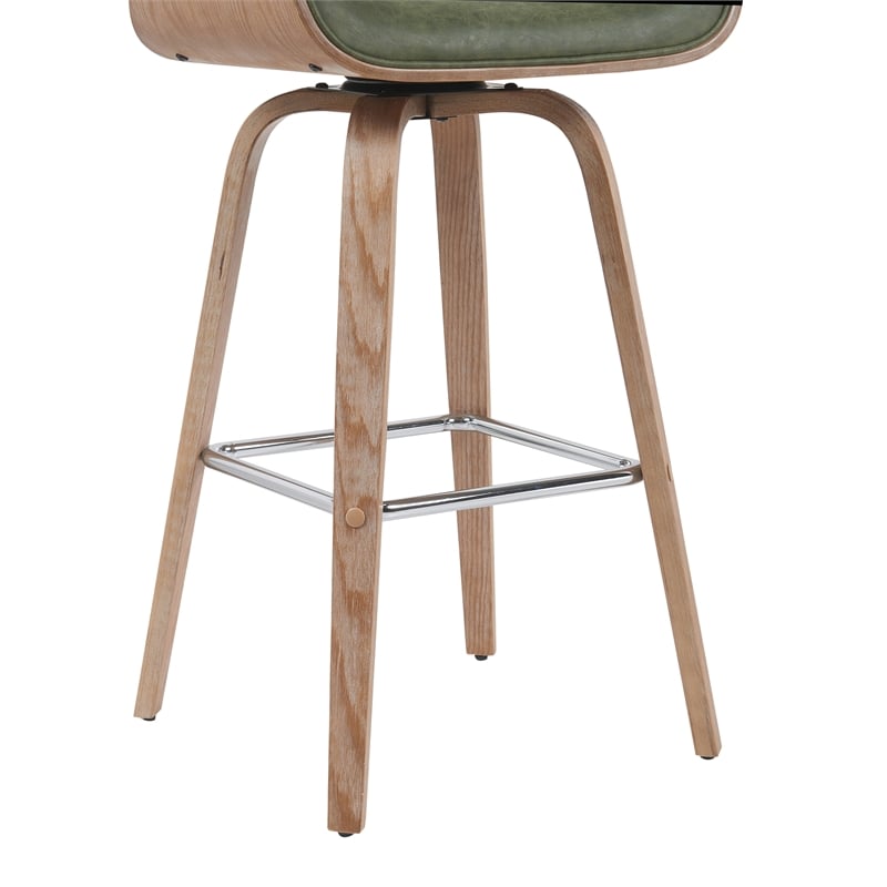 Tyler Swivel Bar Stool with White Wash Wood and Vintage Green Upholstery