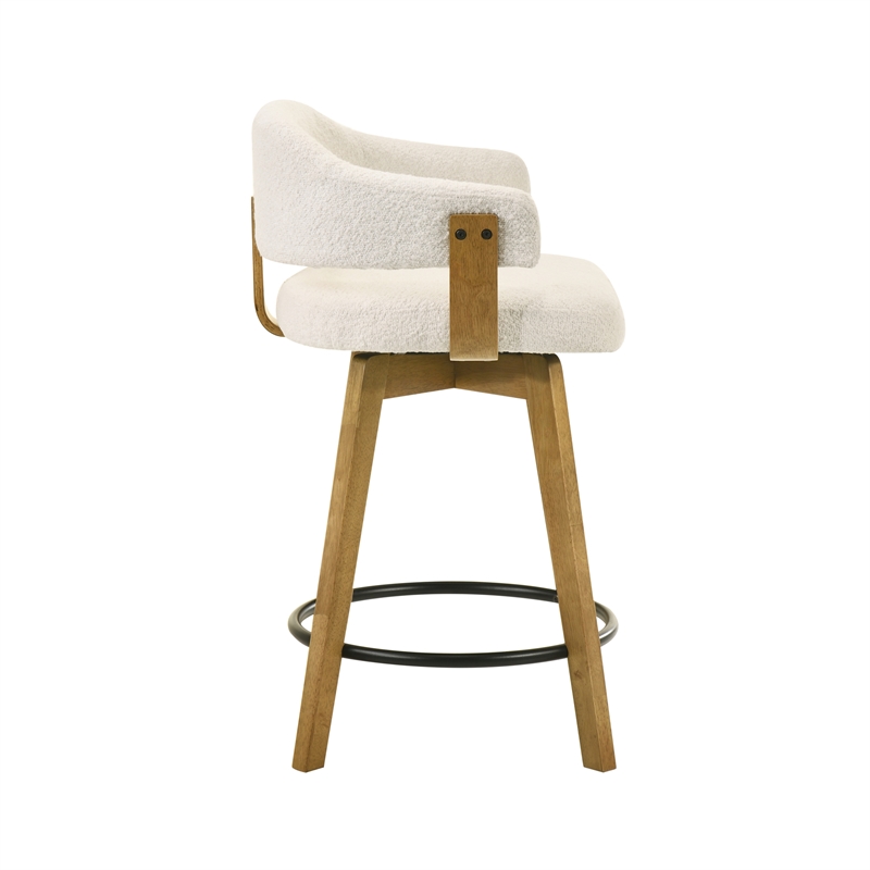 Callah Counter Height Bar Stool in Amber Glow with White Boucle Fabric Seat