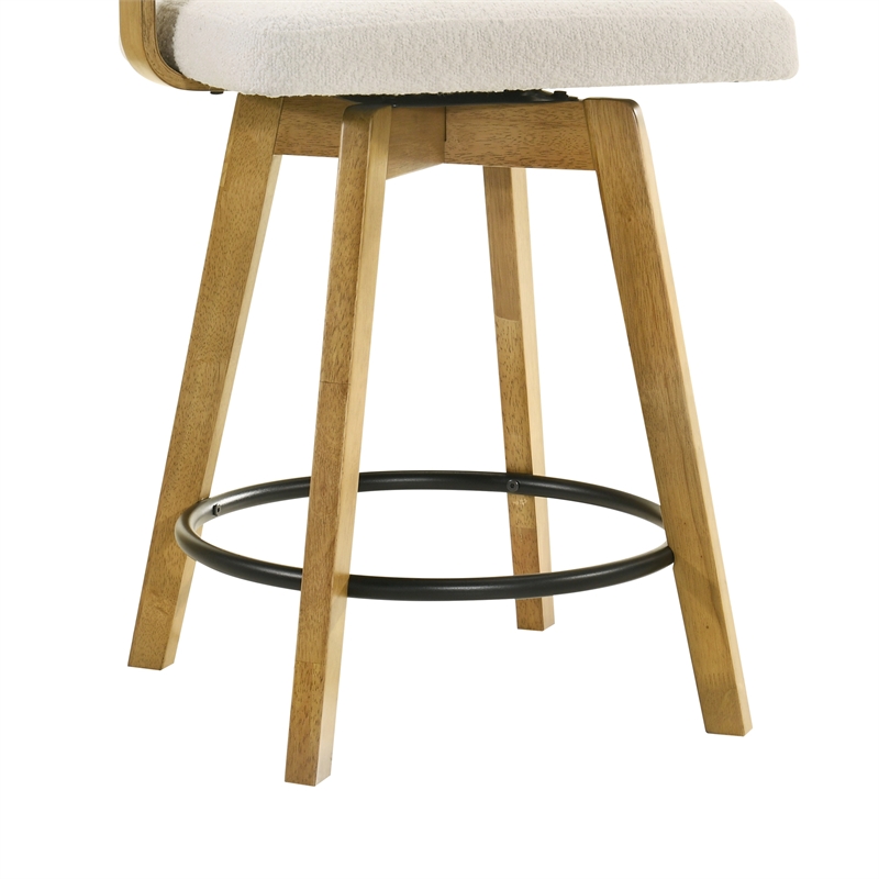 Callah Counter Height Bar Stool in Amber Glow with White Boucle Fabric Seat