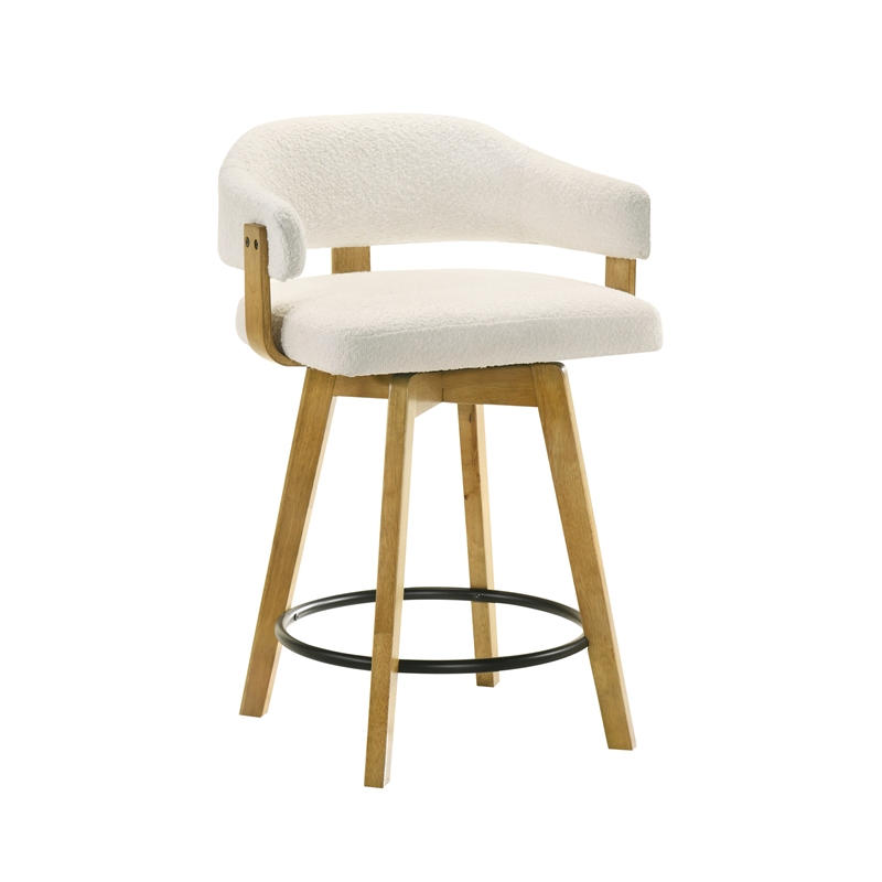 Callah Counter Height Bar Stool in Amber Glow/White Boucle Fabric - Set of 3