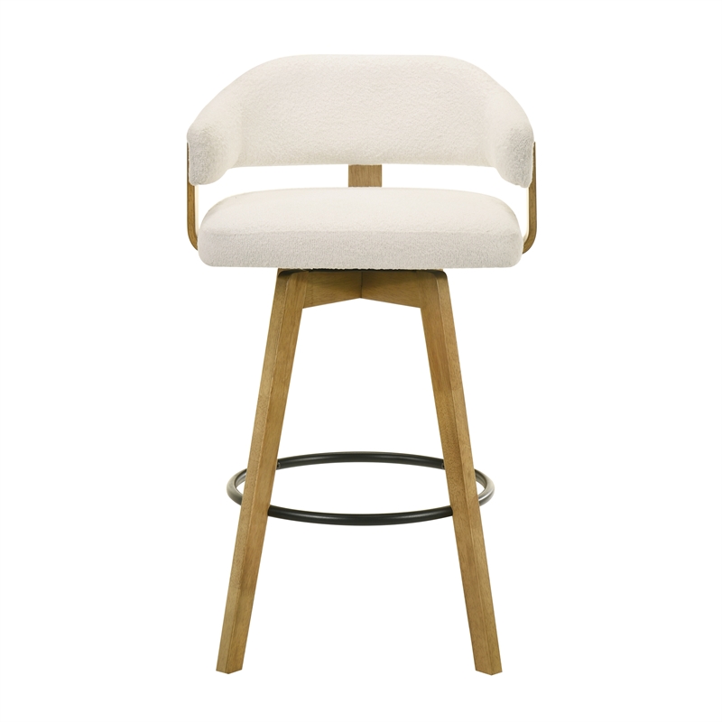 Callah Bar Height Bar Stool in Amber Glow with White Boucle Fabric Seat